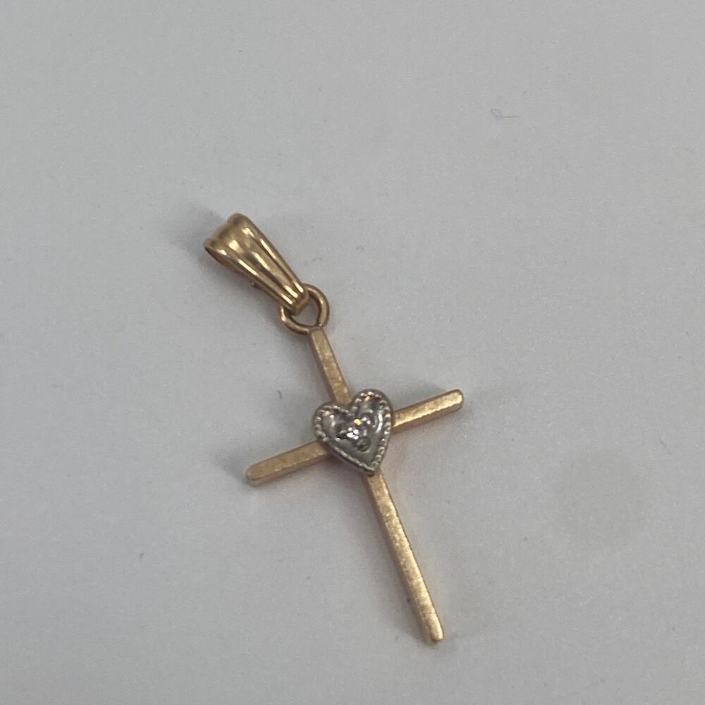 OB 14 K gold Heart diamond cross pendant